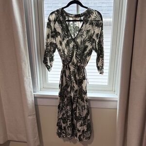 H&M Palm Print Tie Waist Dress
